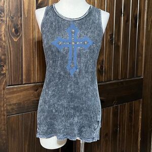 Witness Burnout Cross Tie Rhinestone Tank Size Large